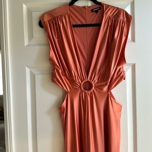 Plunge o-ring cutout wide leg jumpsuit - Coral